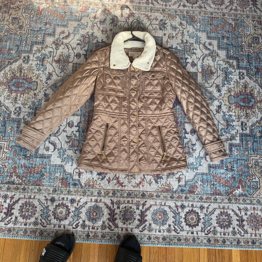 Michael Kors Quilted Tan Jacket with Cream Collar